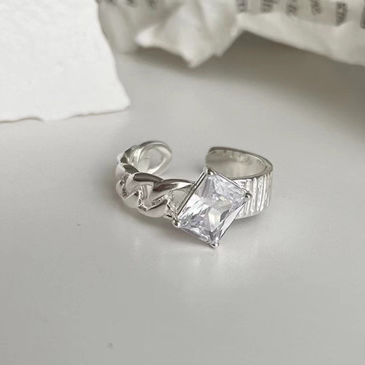 Stylish Heart Diamond Silver Wide Ring