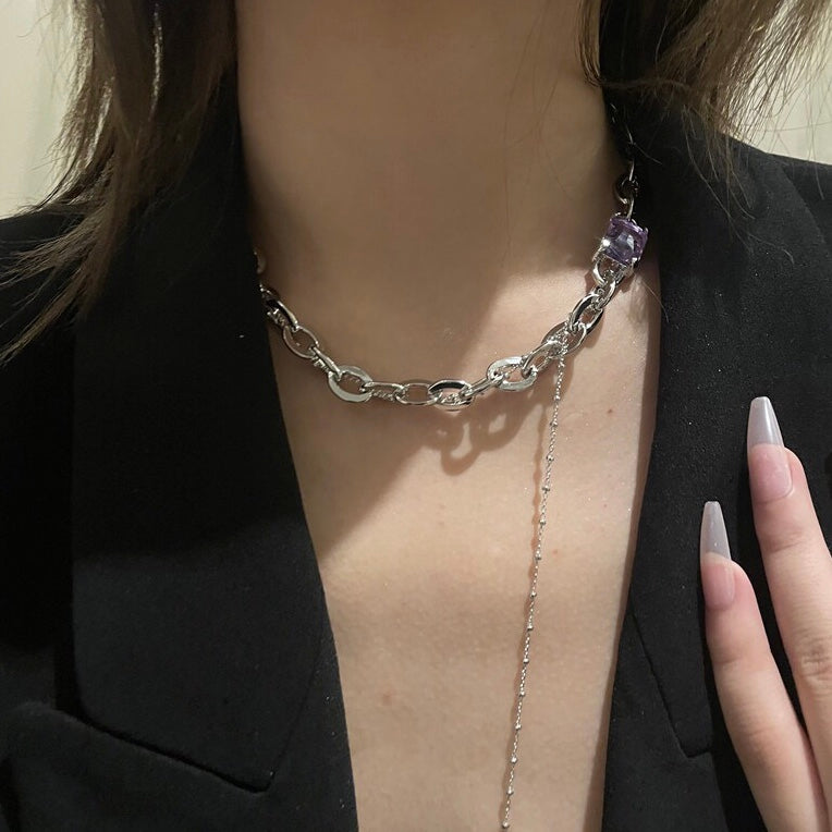 Purple Zircon Silver Necklace