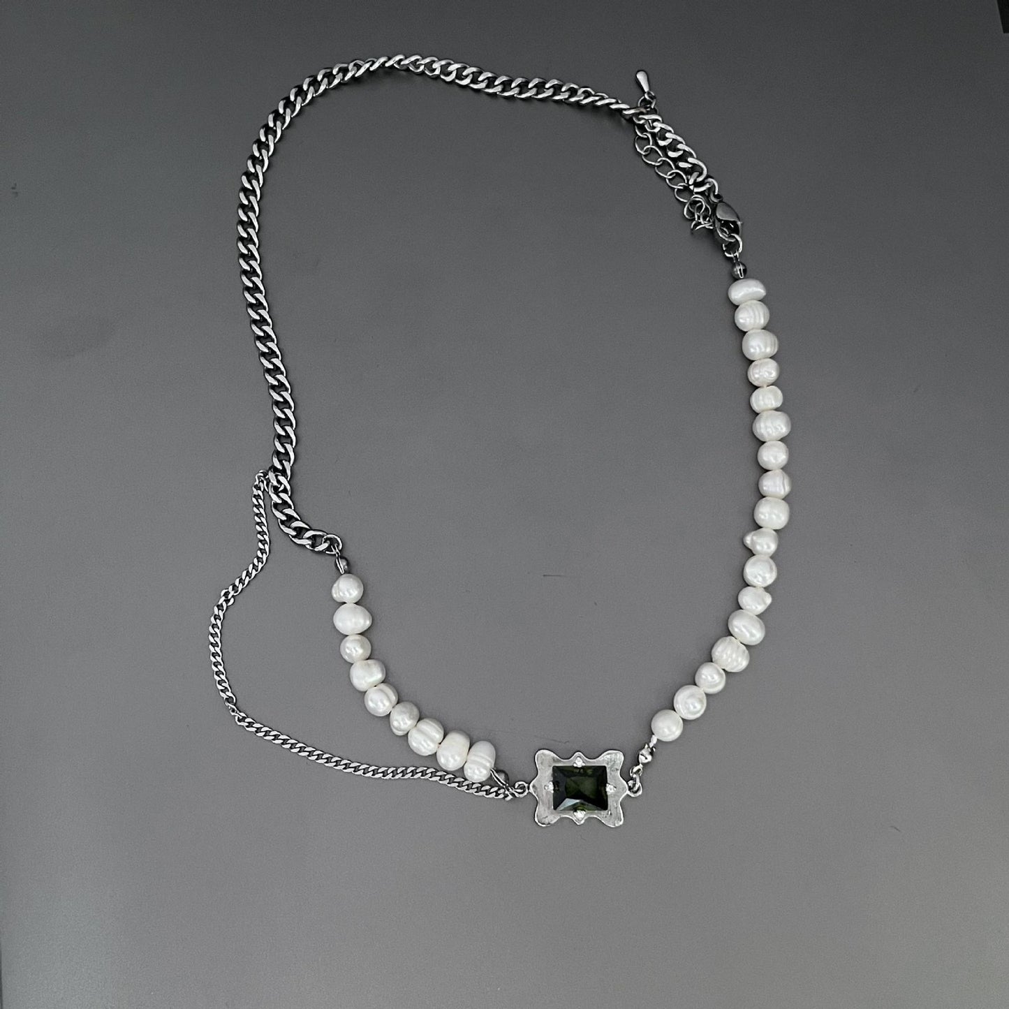 Green Diamond Patchwork Pearl Necklace