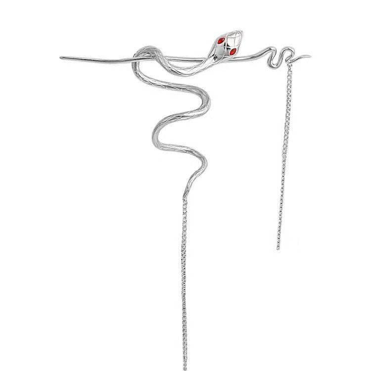 Snake shaped diamond fringed headdress hairpin