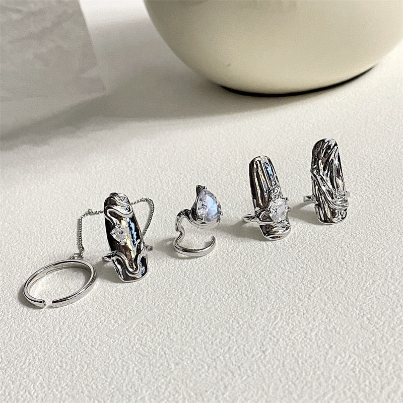 CyberPunk Silver Dimond Nail Ring (4 pieces)