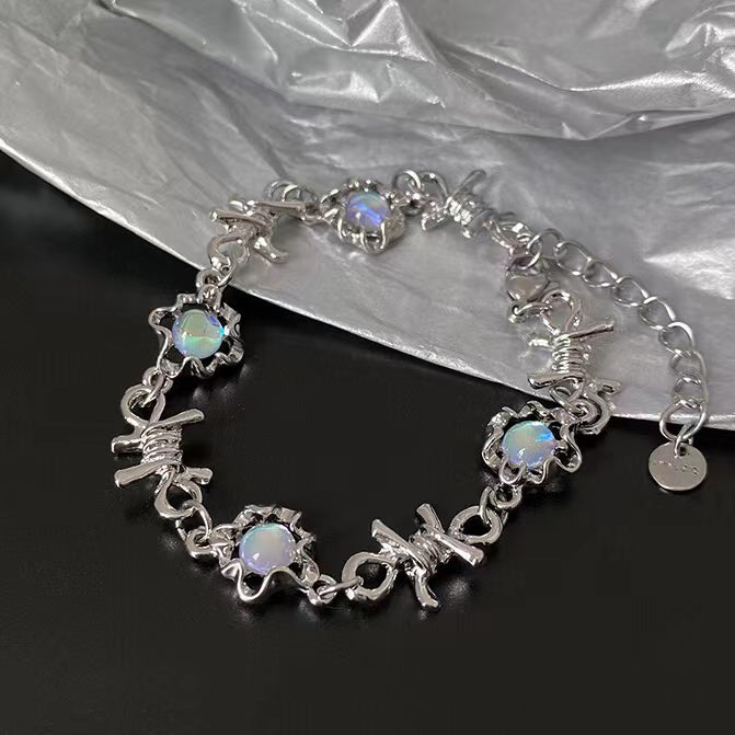 Moonstone Silver Thorn&Pearl Bracelet