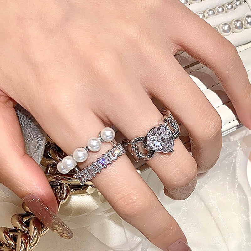 (Buy1 Get2) Artist Temperament Dimond Pearl Double Layer Ring