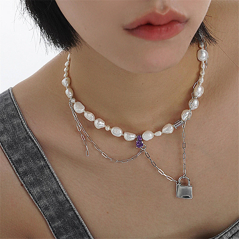 Irregular Pearl Necklace with Lock