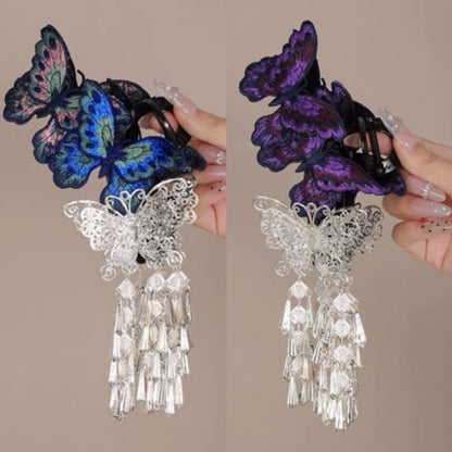 Embroidered Butterfly Tassel Claw Clip
