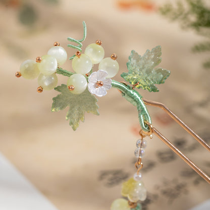 Lilac Grape Tassel Hair Stick, Ancient Chinese Style Hanfu Updo Hairpin