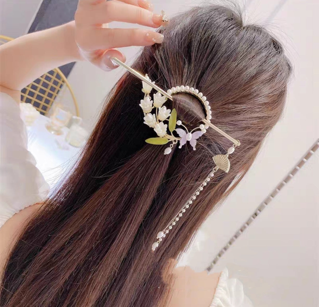 Tassel Pearl Butterfly Hair Stick