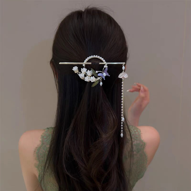 Tassel Pearl Butterfly Hair Stick