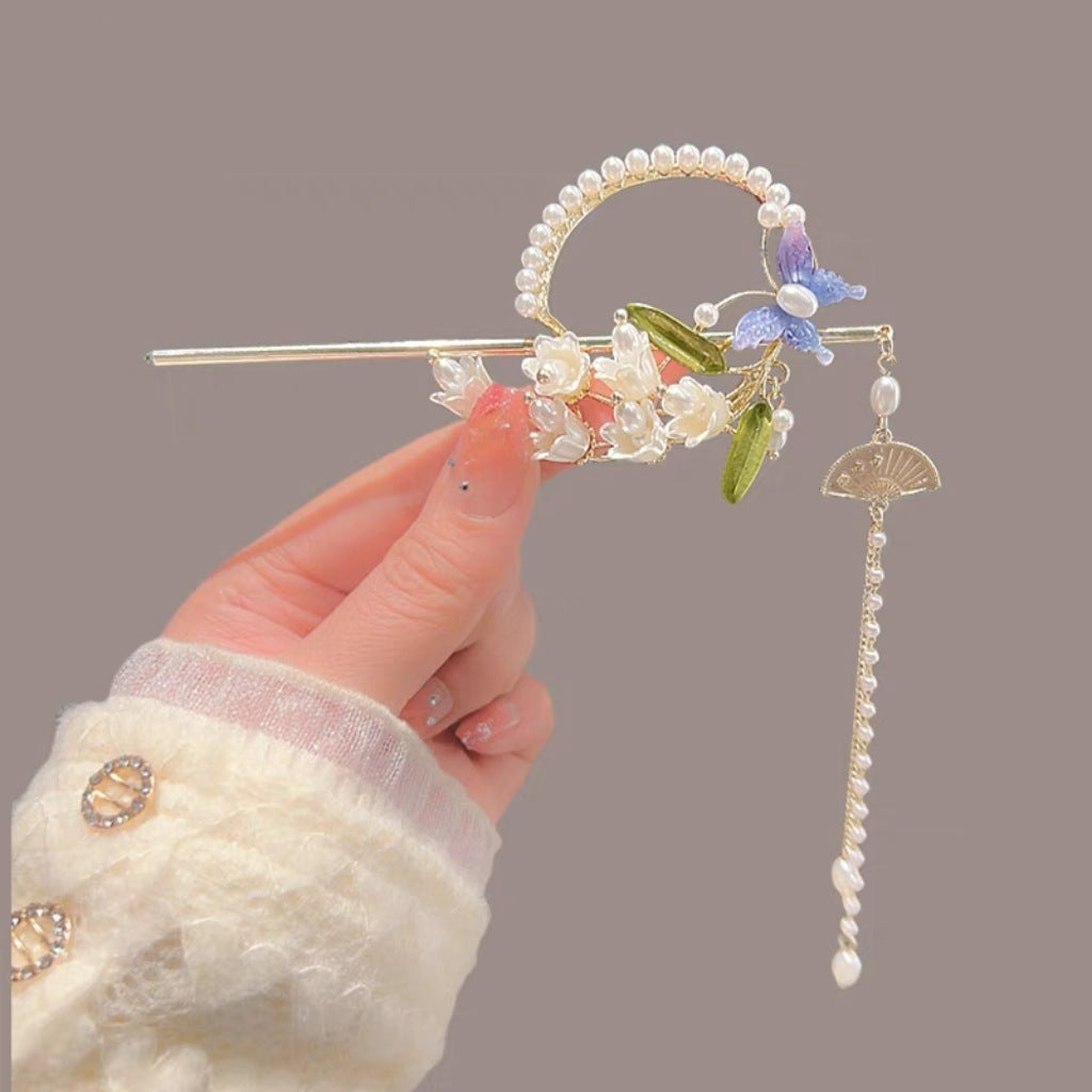 Tassel Pearl Butterfly Hair Stick