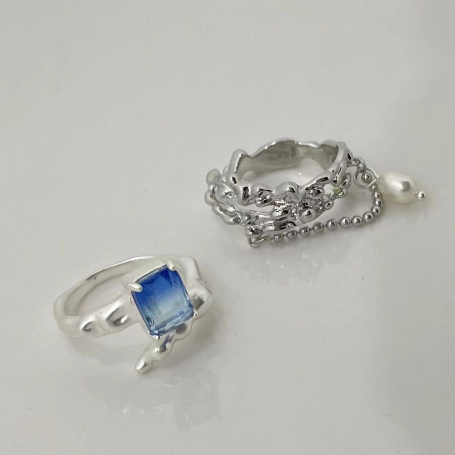 Pendant Pearl & Blue Gemstone Premium Ring