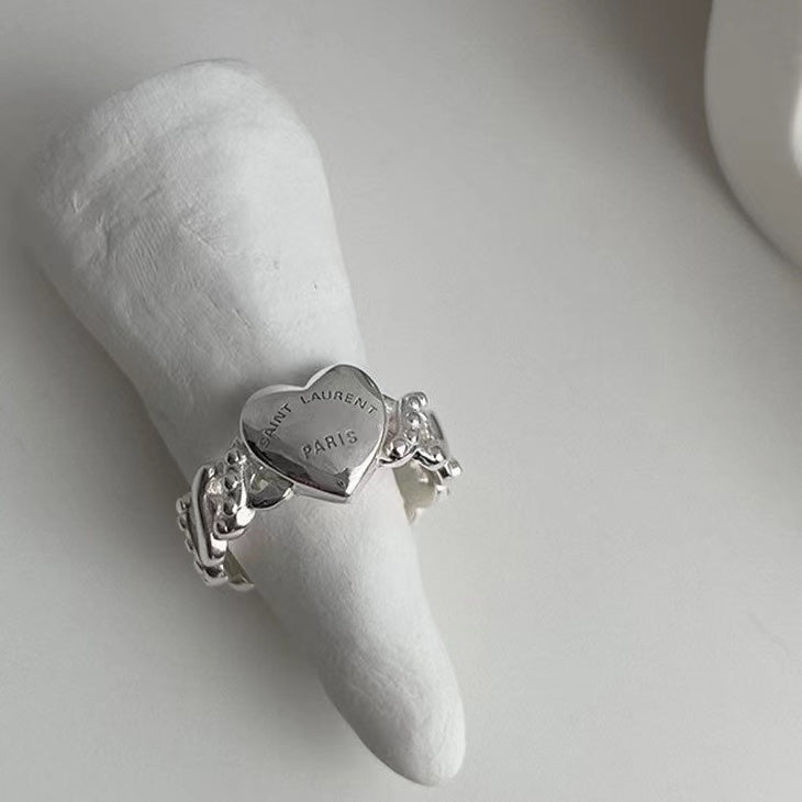 Stylish Heart Diamond Silver Wide Ring