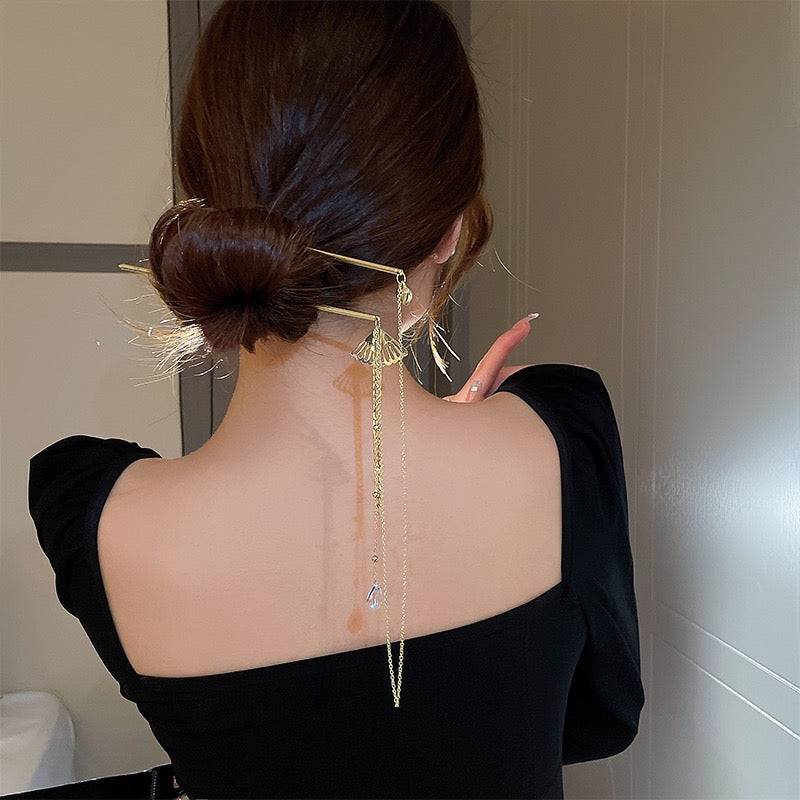Chinese Style Folding Fan Pendant Hair Stick