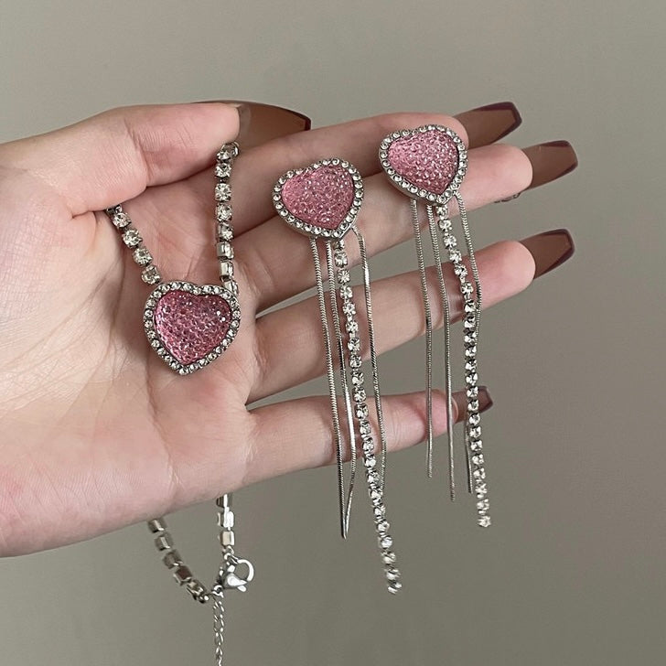 Pink Fringe Necklace and Earrings