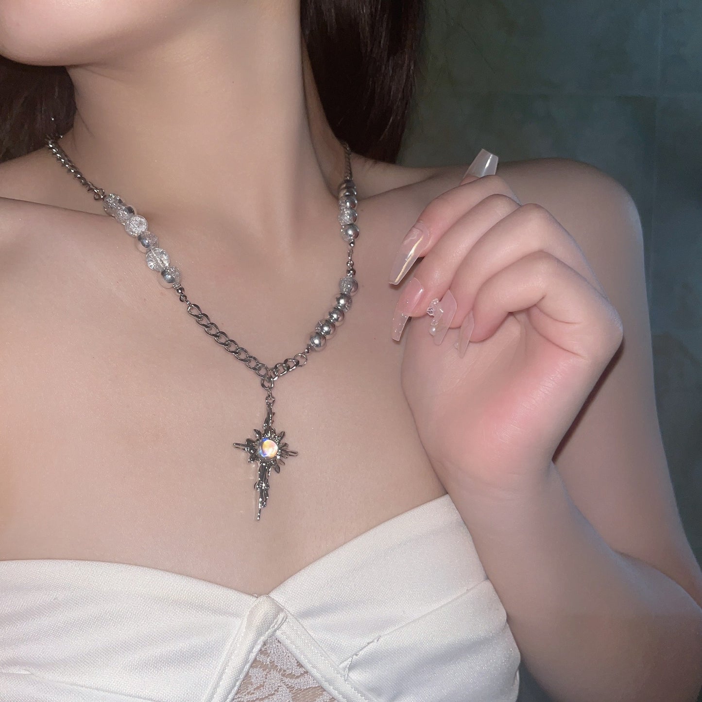 Moonstone Star Cross Necklace