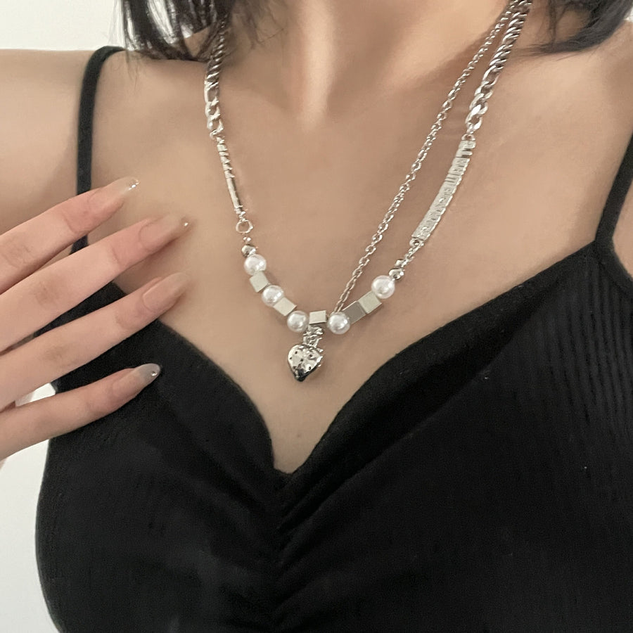 Silver Strawberry Square Pearl Necklace