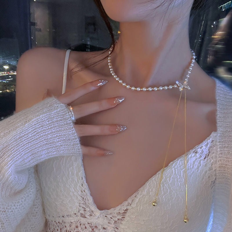 Tassel pearl butterfly necklace
