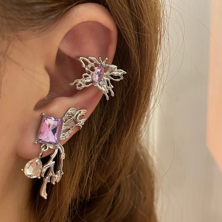 Pink Dimond Butterfly Earrings Set