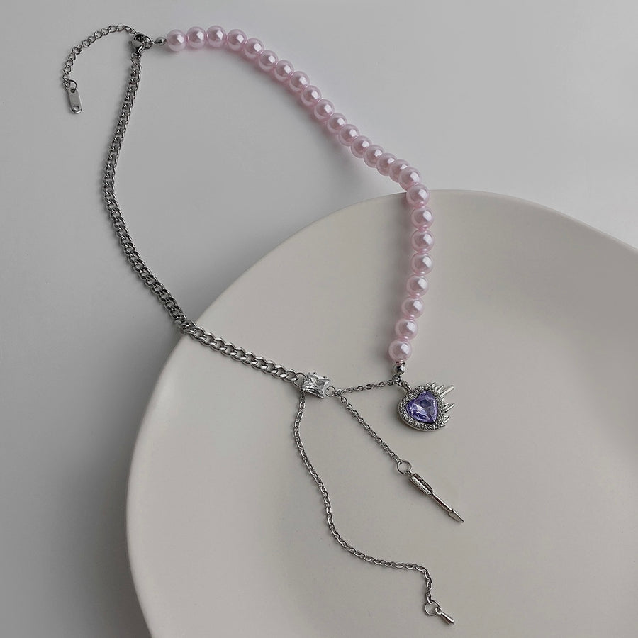 Pink Pearl Violet Heart Necklace