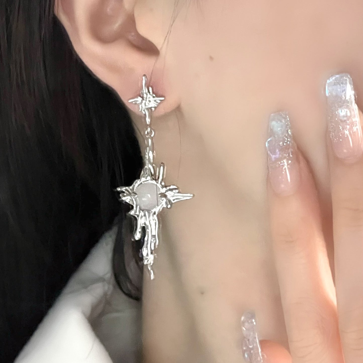 Moonstone Star Cross Earrings