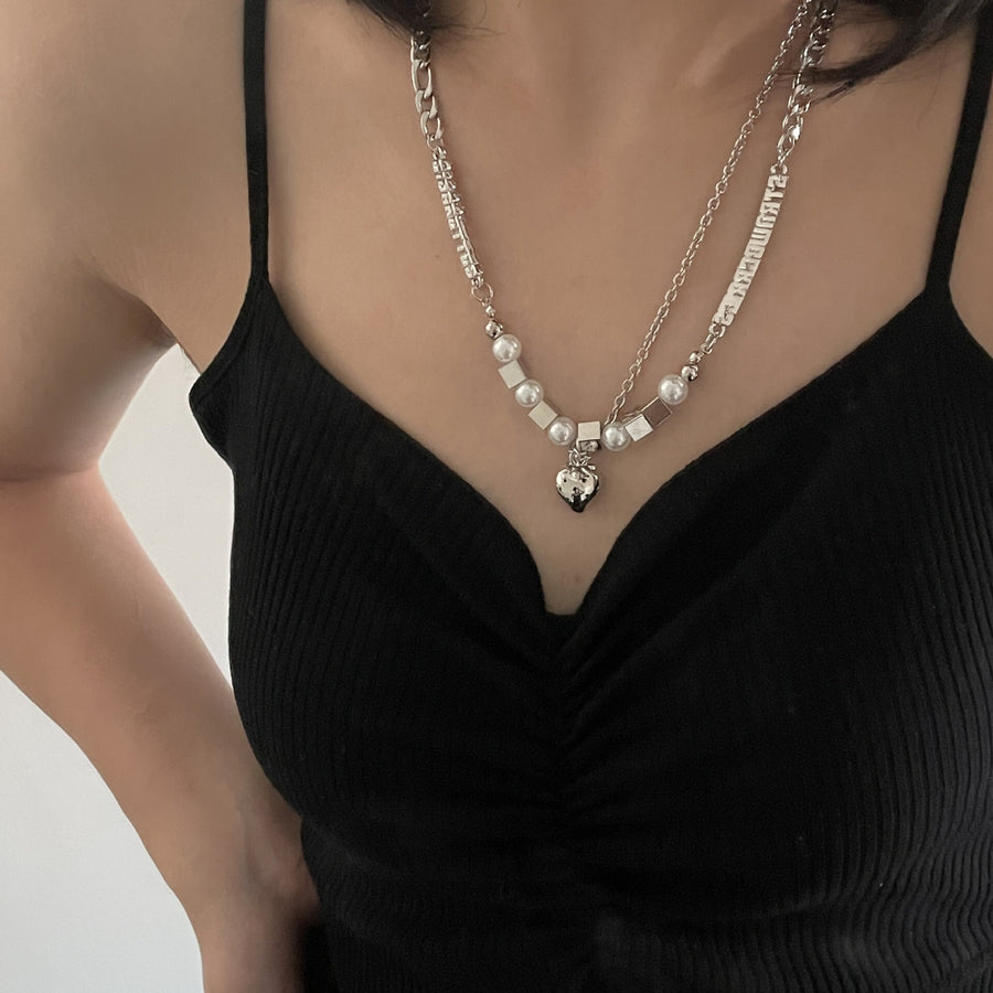 Silver Strawberry Square Pearl Necklace