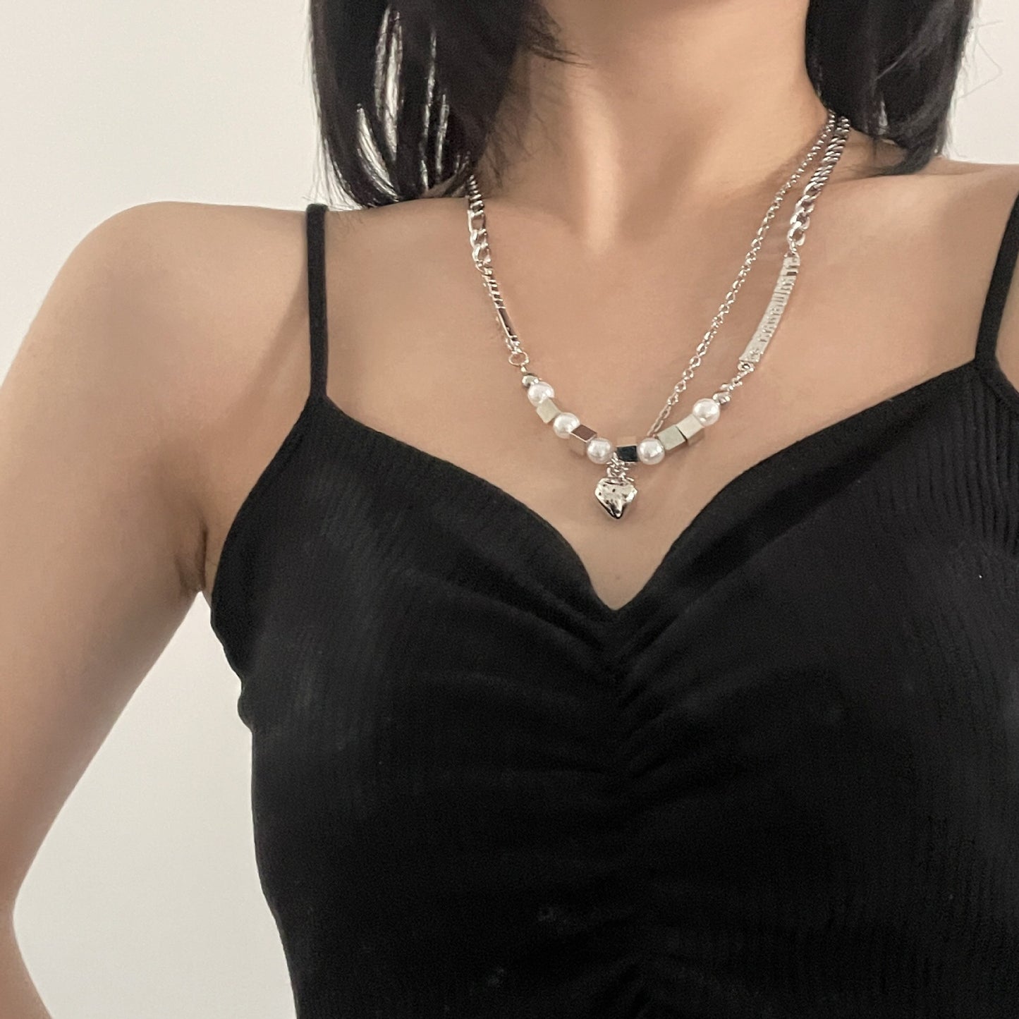 Silver Strawberry Square Pearl Necklace