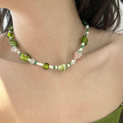 Summer Vibe Green Beaded Necklace