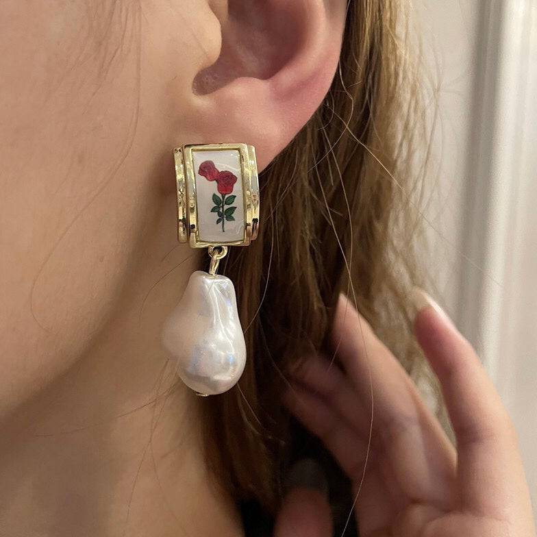 Rose Painting Royal Style Earrings