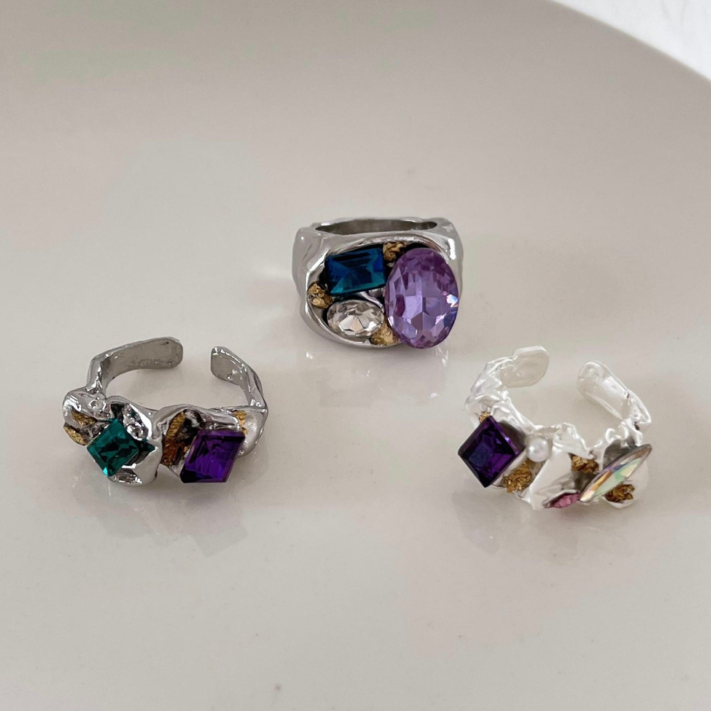 Night Queen Purple Diamond Ring Set (3 pieces)