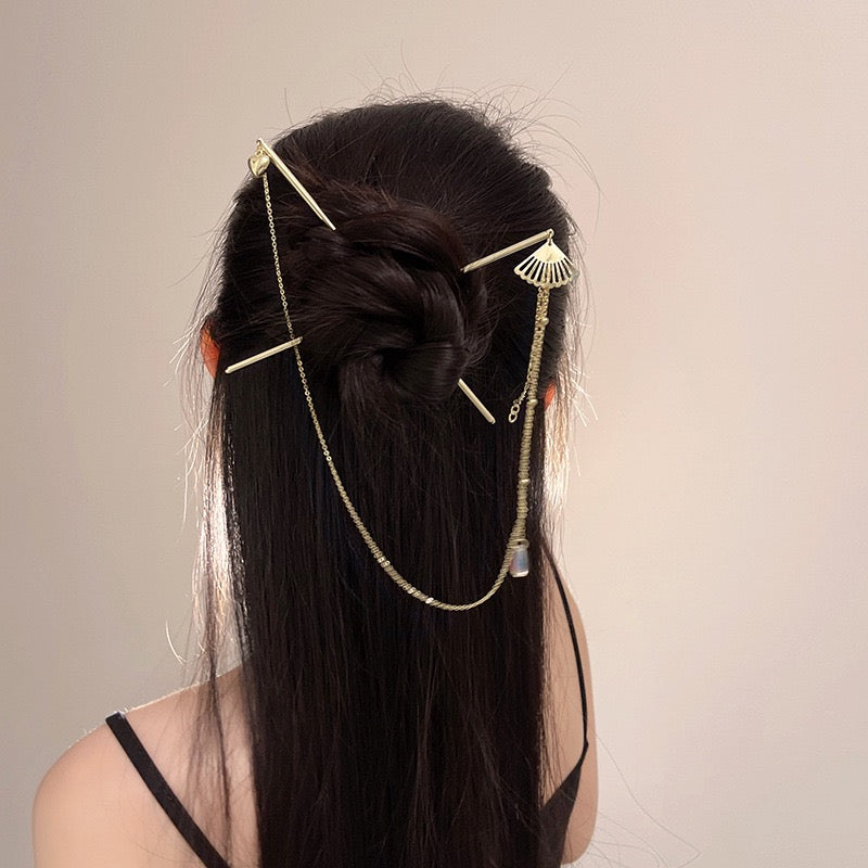 Chinese Style Folding Fan Pendant Hair Stick