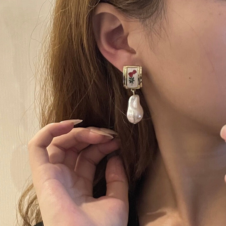 Rose Painting Royal Style Earrings