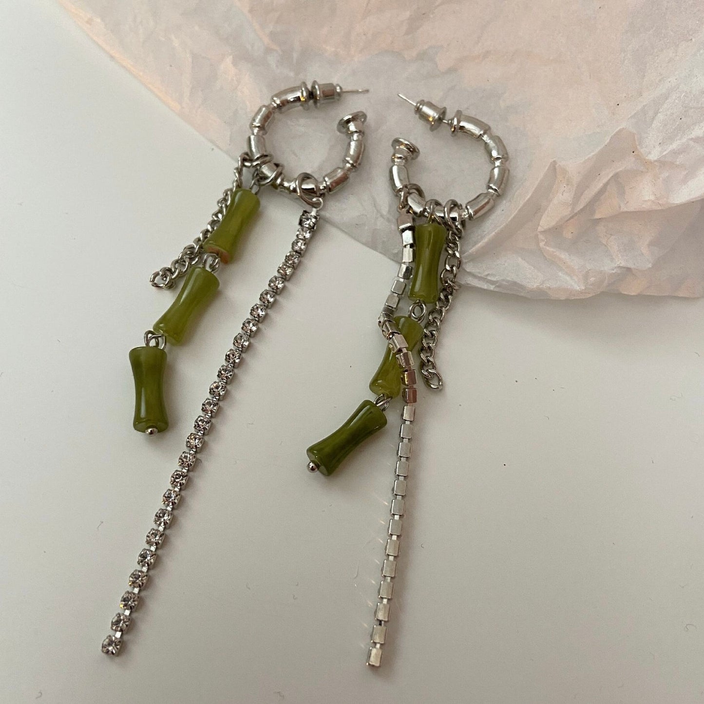 Bamboo Style Green Earrings