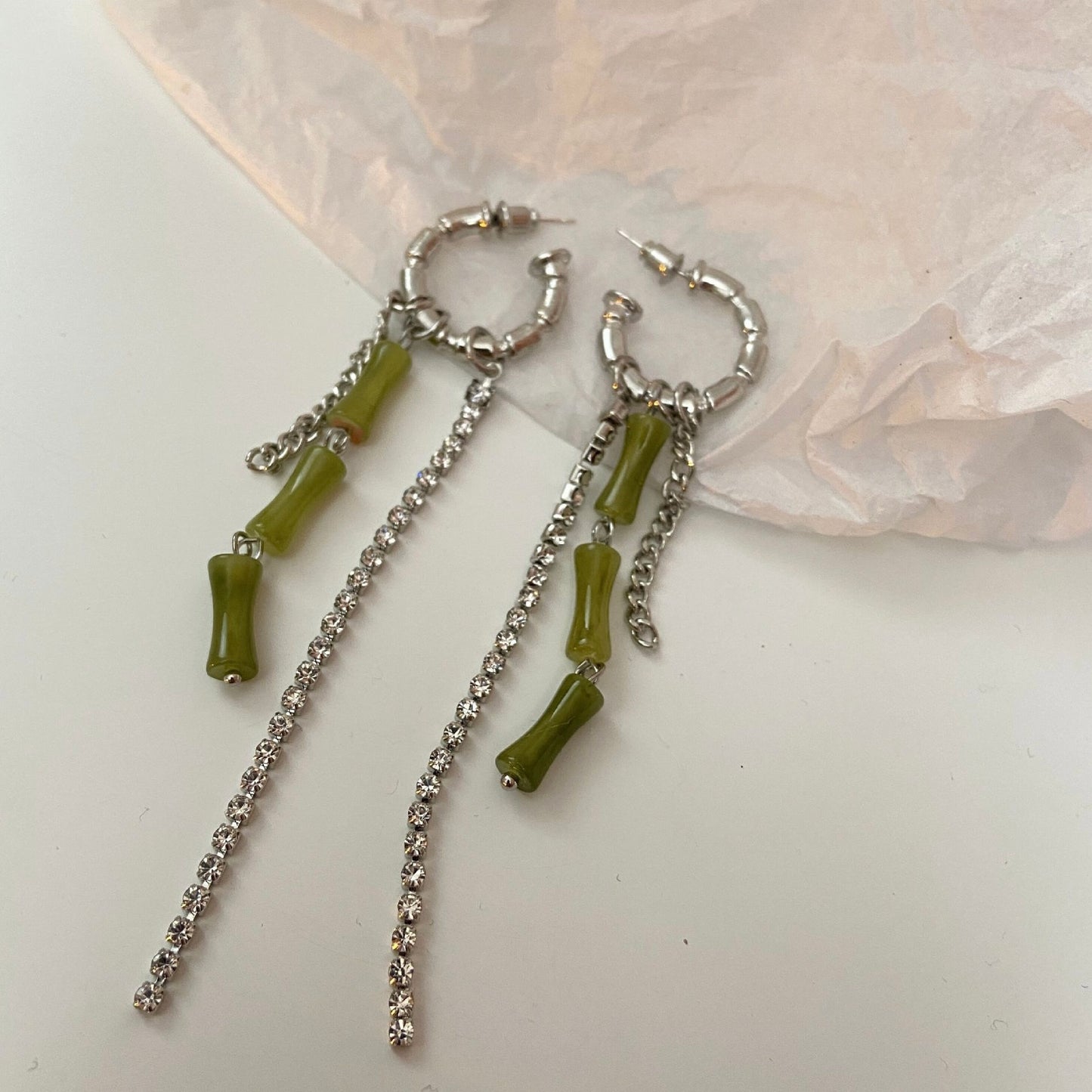 Bamboo Style Green Earrings