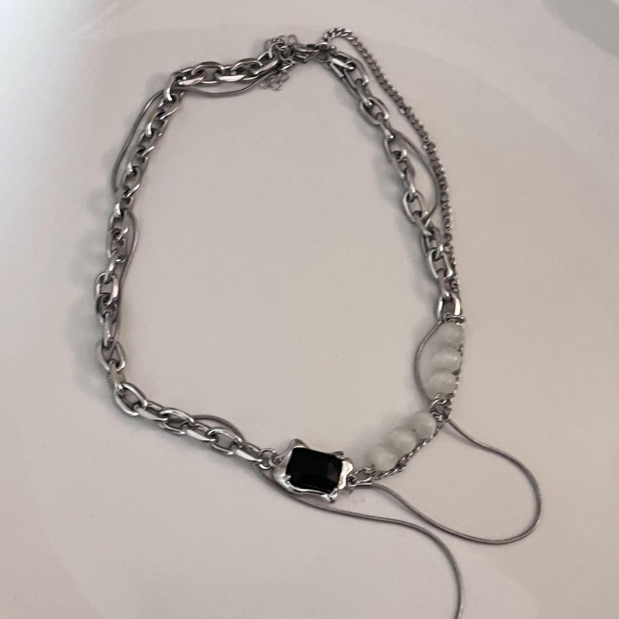 Black Diamond Patchwork Necklace