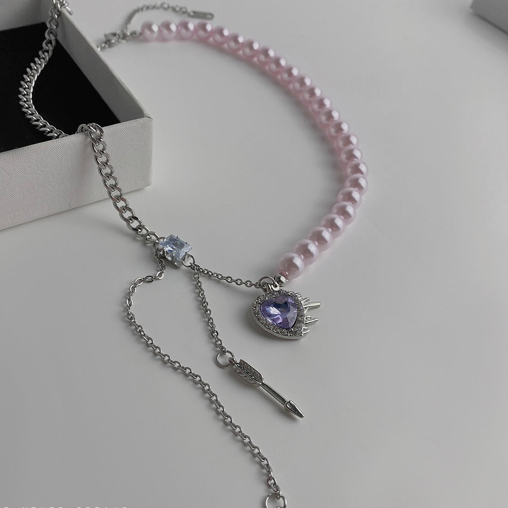 Pink Pearl Violet Heart Necklace