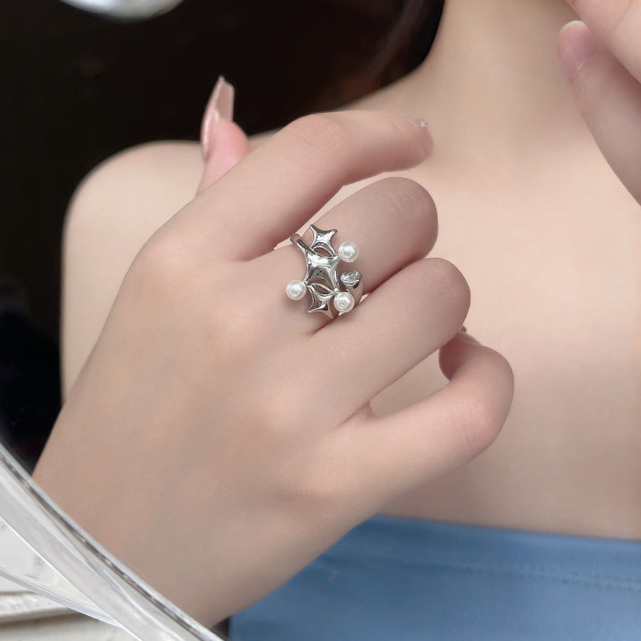 (Buy1 Get2) Silver Star Pearl ring