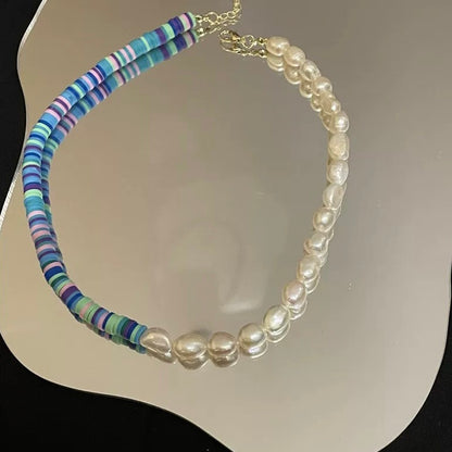 Stacked Boho Pearl and Heart Sapphire Necklace