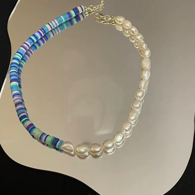 Stacked Boho Pearl and Heart Sapphire Necklace