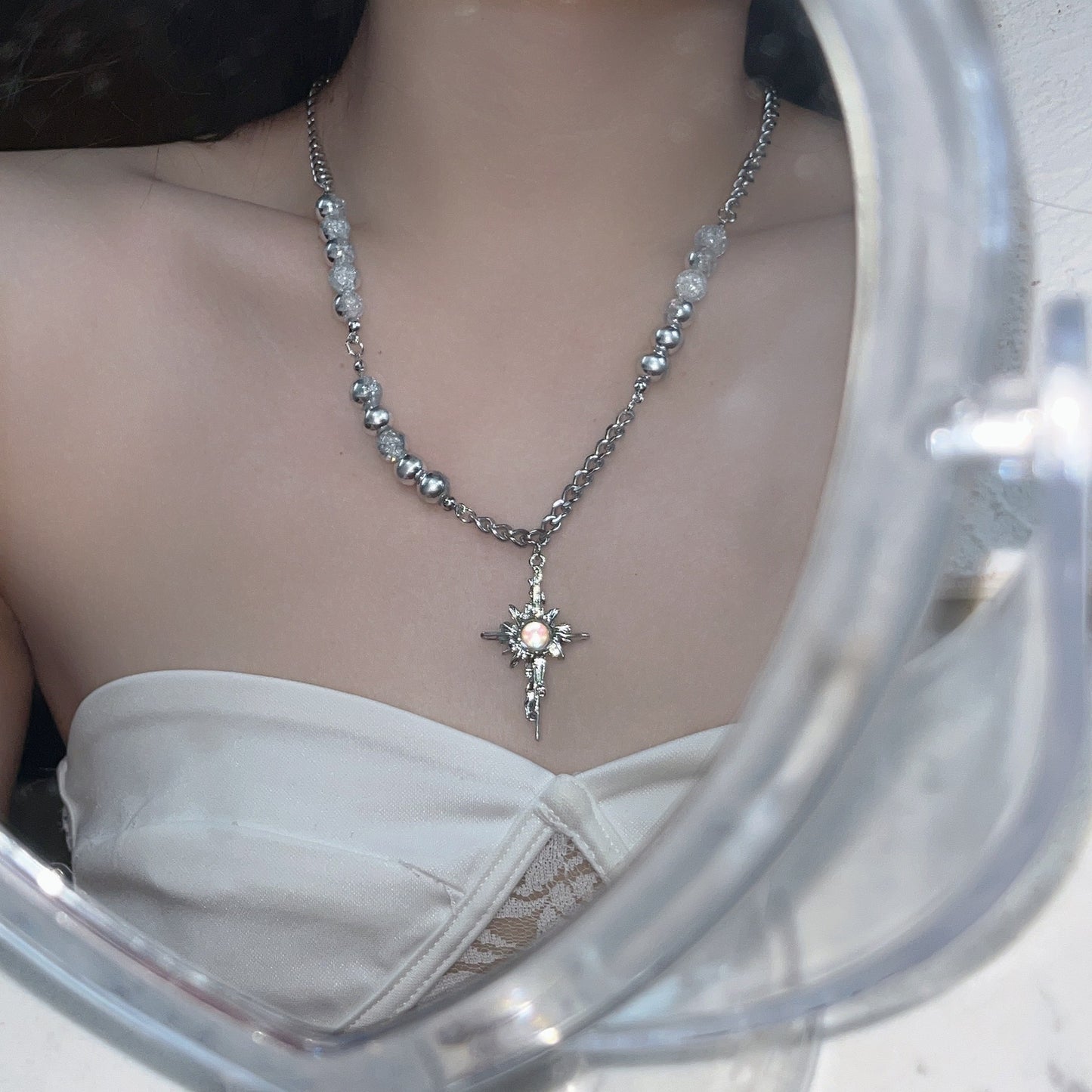 Moonstone Star Cross Necklace