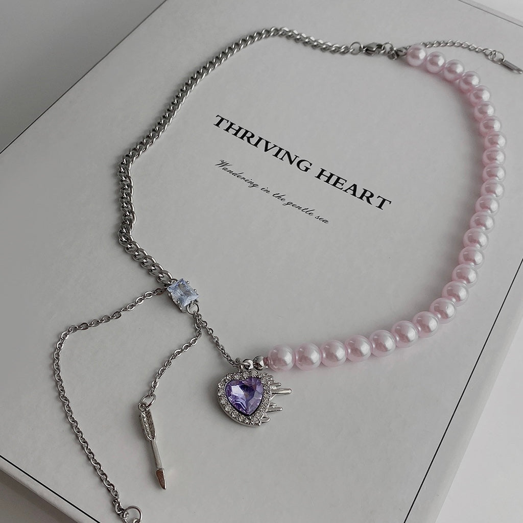 Pink Pearl Violet Heart Necklace