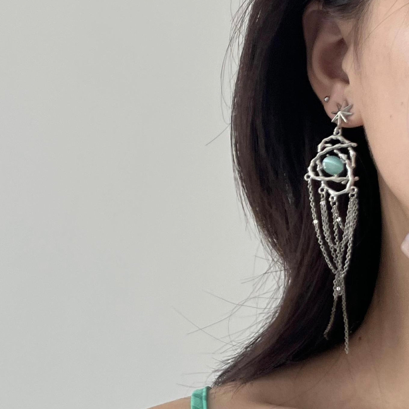 Entangled Jade Tassel Earrings