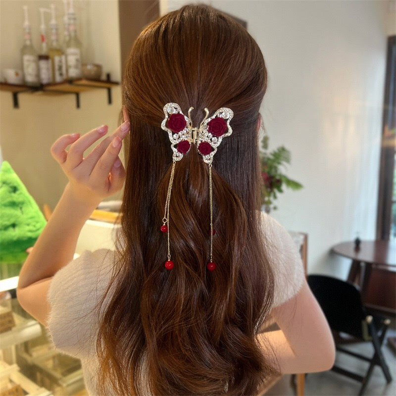 Rose butterfly claw clip