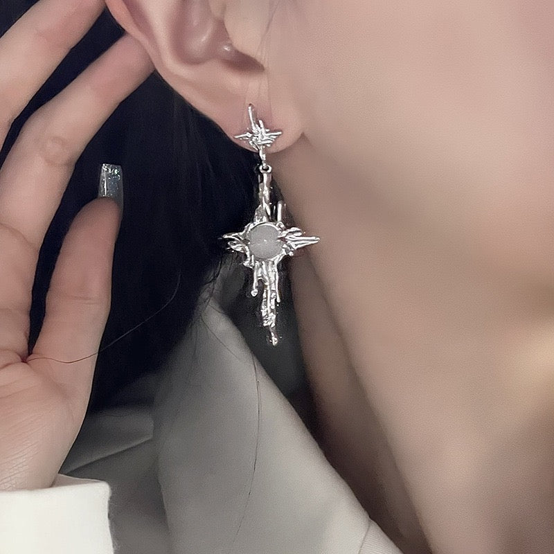 Moonstone Star Cross Earrings