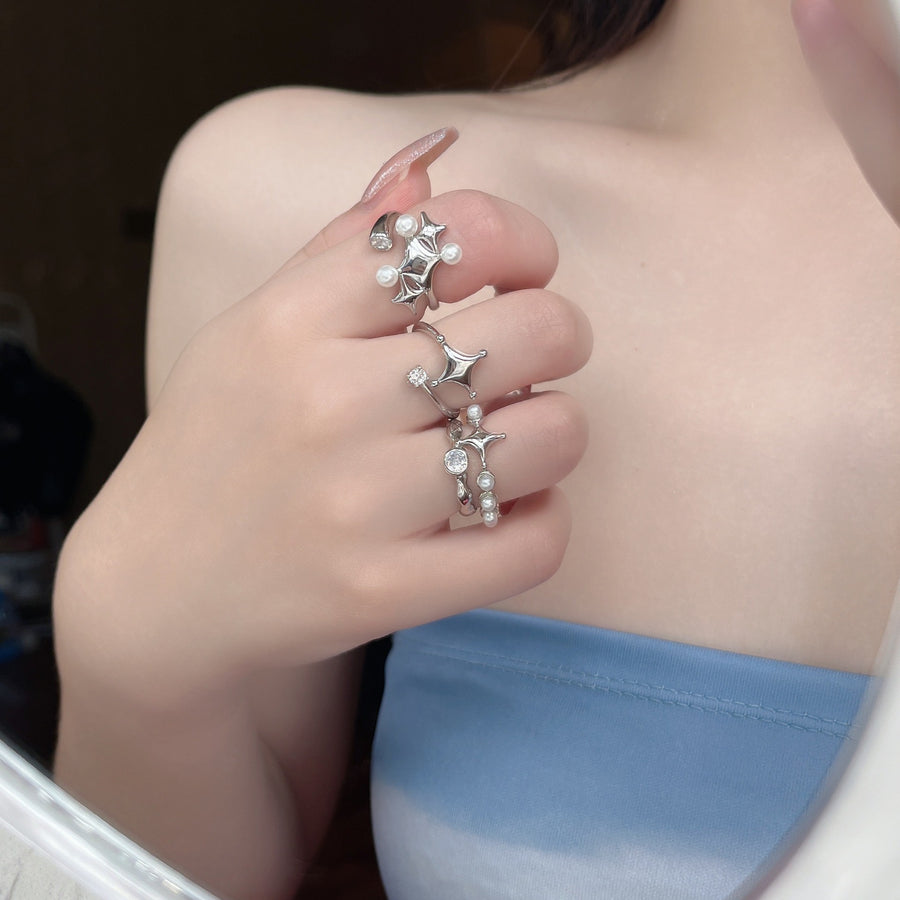 (Buy1 Get2) Silver Star Pearl ring