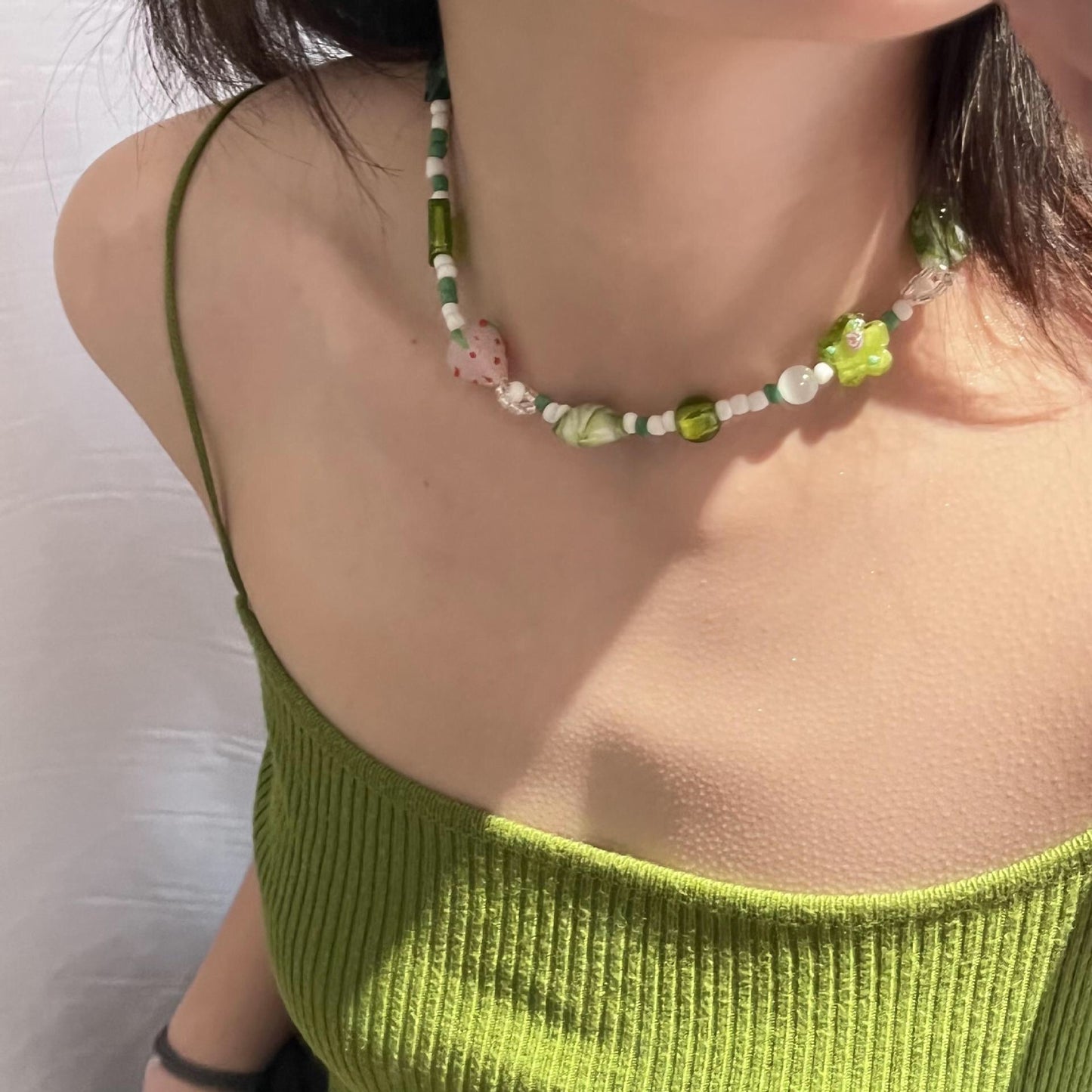 Summer Vibe Green Beaded Necklace