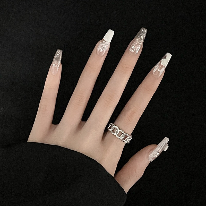 (Buy 1 get 1)Street Girl Rhinestone Silver Ring Set