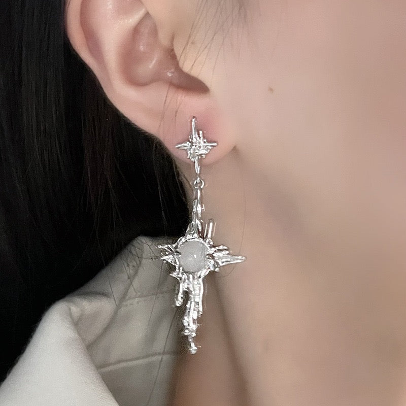 Moonstone Star Cross Earrings
